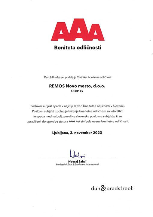 Certifikat REMOS