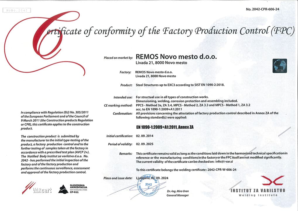 Certifikat REMOS